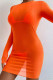 Tangerine Red Sexy Solid Patchwork See-through Swimwears Three Pieces