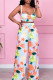 White Sweet Vacation Print Patchwork Two Pieces