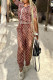Brown Fashion Casual Print Letter O Neck Short Sleeve Two Pieces