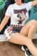 Black And White Fashion Casual Print Patchwork O Neck Short Sleeve Two Pieces