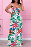 Blue Sweet Vacation Print Patchwork Two Pieces