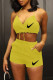 Yellow Fashion Street Print Patchwork Halter Sleeveless Two Pieces