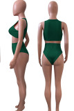 Army Green Sexy Solid Split Joint Swimwears