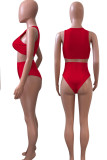 Red Sexy Solid Split Joint Swimwears