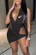 Black Fashion Sexy Print Patchwork V Neck Sleeveless Two Pieces