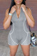 Grey Casual Print Patchwork O Neck Skinny Rompers