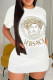White Fashion Casual Bronzing Letter O Neck One Step Skirt Dresses