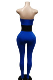 Royal Blue Sexy Solid Bandage Hollowed Out Split Joint Strapless Skinny Jumpsuits