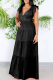Black Casual Solid Bandage V Neck Cake Skirt Dresses