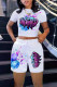 White Fashion Casual Print Basic O Neck Short Sleeve Two Pieces