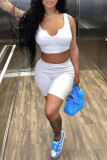 White Fashion Casual Solid Basic V Neck Sleeveless Two Pieces