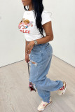 Rose Red Fashion Casual Print Basic O Neck T-Shirts