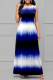 Blue Fashion Casual Print Basic O Neck Sleeveless Dress