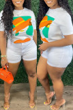 White Fashion Casual Print Basic O Neck T-Shirts