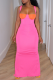 Rose Red Fashion Solid Patchwork Spaghetti Strap Pencil Skirt Dresses
