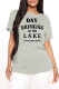 Grey Plus Size Casual Letter Print Basic O Neck T-Shirts
