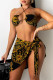 Black Sexy Print Bandage Backless Swimwears Three-piece Set (With Paddings)