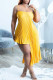 Yellow Sexy Solid Patchwork Fold Asymmetrical Spaghetti Strap Sling Dress Dresses