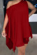 Burgundy Fashion Casual Solid Asymmetrical Oblique Collar Sleeveless Two Pieces