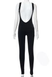 White Sexy Solid Patchwork Square Collar Skinny Jumpsuits