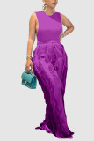 Purple Fashion Casual Solid Tassel Patchwork O Neck Sleeveless Two Pieces