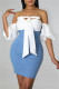 Blue Fashion Sexy Casual Solid Bandage Patchwork Backless Short Sleeve Dress