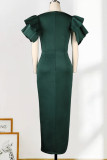 Green Fashion Sexy Solid Patchwork Slit O Neck Evening Dress Dresses