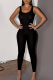 Black Sexy Solid Patchwork Square Collar Skinny Jumpsuits
