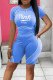 Blue Casual Sportswear Print Patchwork O Neck Short Sleeve Two Pieces