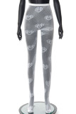 White Sexy Solid Patchwork See-through Regular High Waist Pencil Patchwork Bottoms