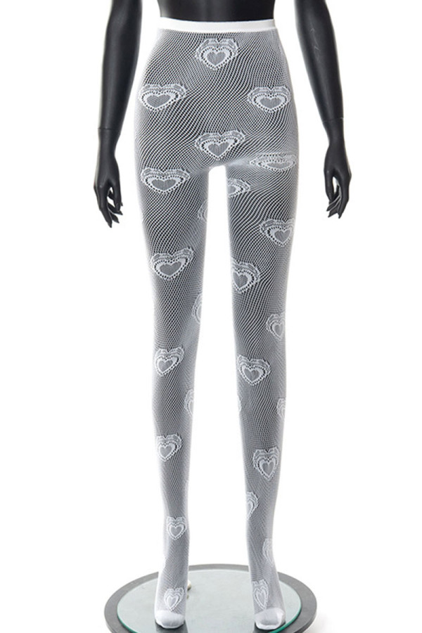 White Sexy Solid Patchwork See-through Regular High Waist Pencil Patchwork Bottoms