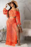 Pink Fashion Sexy Vacation Solid tassel Split Mesh Swimwears Cover Up