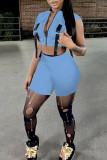 Pink Fashion Casual Solid Patchwork Zipper Collar Sleeveless Two Pieces