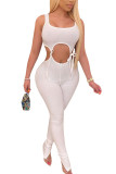 White Fashion Sexy Solid Two Piece Suits crop top pencil Sleeveless Two Pieces
