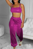 Blue Sexy Solid Patchwork Two Pieces