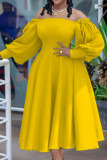 Yellow Celebrities Solid Patchwork Off the Shoulder Princess Dresses