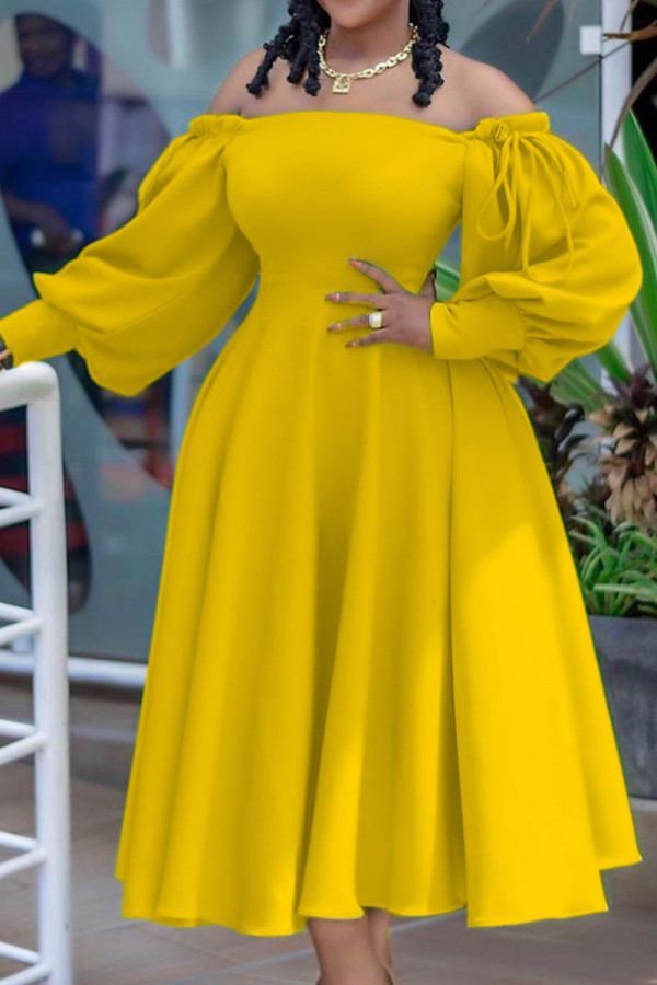 Yellow Celebrities Solid Patchwork Off the Shoulder Princess Dresses