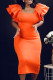 Orange Fashion Casual Solid Patchwork Square Collar Short Sleeve Dress