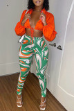 Green Fashion Casual Print Basic Skinny High Waist Pencil Trousers