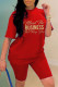 Red Fashion Casual Print Basic O Neck Short Sleeve Two Pieces