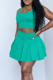 Cyanine Sexy Solid Patchwork U Neck Sleeveless Two Pieces