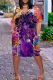 Fuchsia Fashion Print Patchwork V Neck Straight Dresses