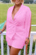 Pink Fashion Casual Solid Tassel Patchwork Turndown Collar Two Pieces