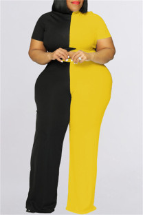 Yellow Black Fashion Casual Solid Split Joint Half A Turtleneck Plus Size Two Pieces
