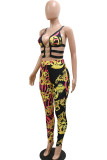 White Fashion Sexy Print Patchwork Backless Spaghetti Strap Sleeveless Two Pieces