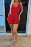 Red Fashion Solid Split Joint U Neck Sleeveless Two Pieces