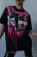 Rose Red Street Print Patchwork O Neck T-Shirts