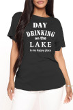 Red Plus Size Casual Letter Print Basic O Neck T-Shirts