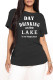 Black Plus Size Casual Letter Print Basic O Neck T-Shirts