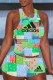 Fluorescent Green Fashion Casual Print Patchwork O Neck Sleeveless Two Pieces